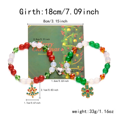 Simple Christmas Couples Bracelets for Women Men Sweet Red Green Crystal Beads Matching Bracelets Romantic Friendship Jewelry