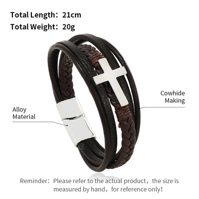 Trendy Leather Bracelets For Men Stainless Steel Bracelet 21CM Multilayer Braided Rope Bracelets for Male Jewelry Gifts