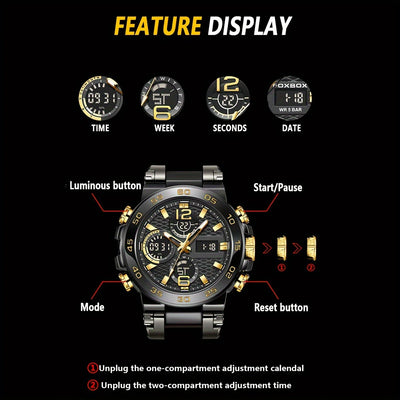 New Watches For Men Waterproof Clock Alarm Reloj Hombre LCD Dual Display Wristwatch Quartz Sports Mens Watch
