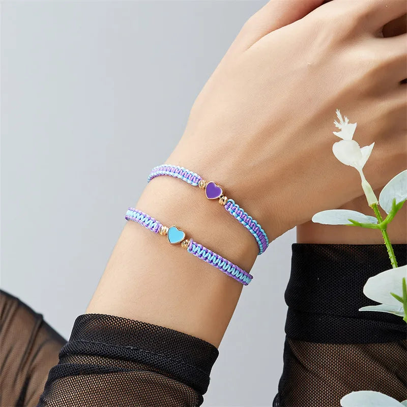 Set of 2 Colorful Heart Beaded Matching Bracelets for Couples Friendships Trendy Couple Bracelets Anniversary Valentines Gifts