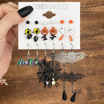 IFMIA Punk Fashion Black Spider Earrings Set for Women Girls Men Hip Hop Halloween Festival Skull Earring Christmas Jewelry Gift
