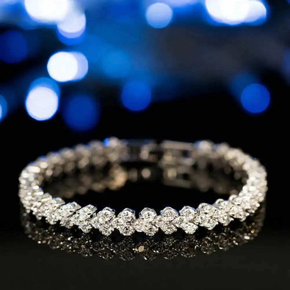 Elegant Bracelet for Women Chain Cubic Zircon Rhinestone Shiny Inlaid Bangle Bracelet Gifts