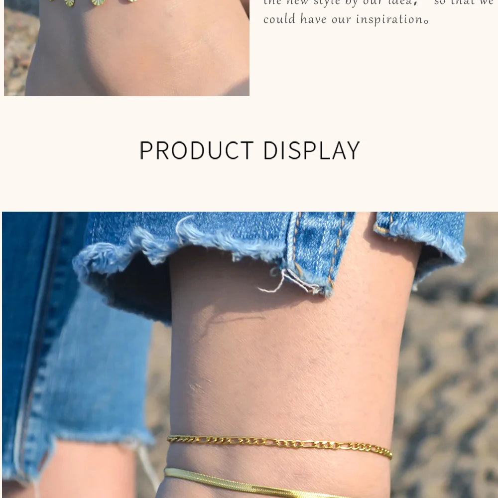 2024 Summer New Gold Color Anklets For Women Stainless Steel Firga Chain Feet Jewelry Layered Link Chain Accessory