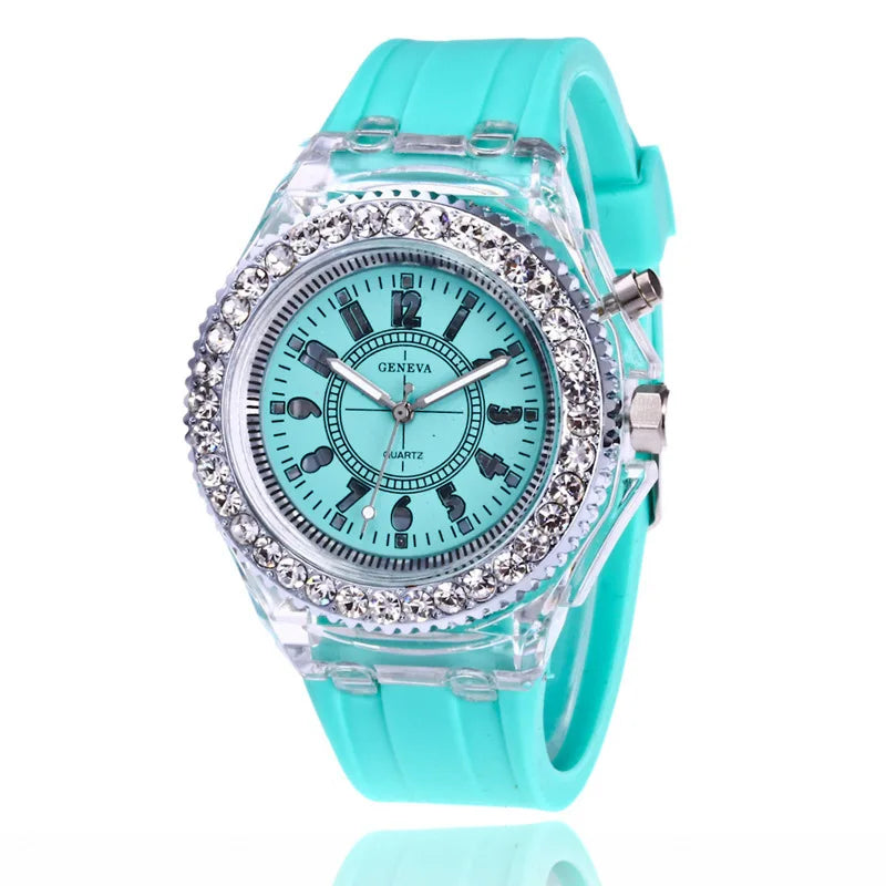 LED Light Flash Luminous Watches Women Men Boys Girls Silicone Wrist Watch Fashion Rhinestone Clock Kids Children Relogio Saati