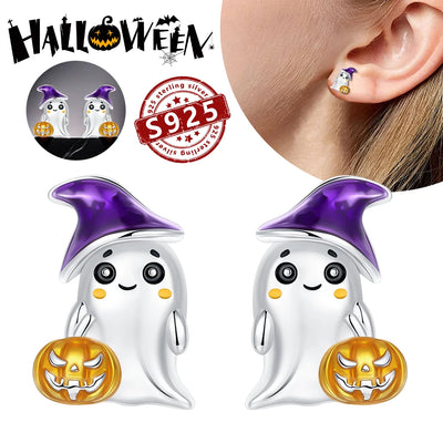 Halloween Party Cute Pumpkin Bat Ring Earrings 925 Silver Earrings For Women Punk Men's Earrings Fit Women Party Jewelry Gift