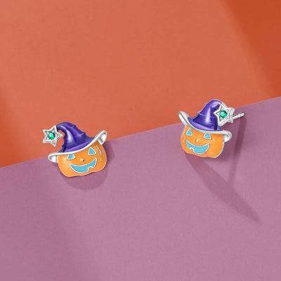 Amazing 925 Sterling Silver Black Spider & Shiny Bow Skull & Pumpkin Head Stud Earrings For Halloween Party Fine Jewelry Gift