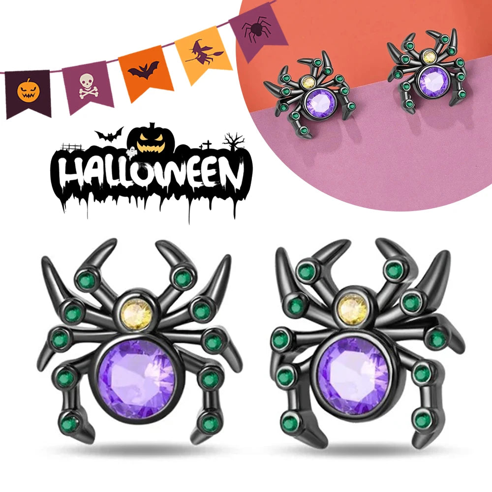 Halloween Party Cute Pumpkin Bat Ring Earrings 925 Silver Earrings For Women Punk Men's Earrings Fit Women Party Jewelry Gift