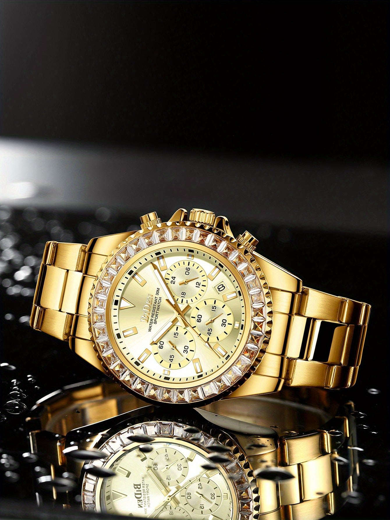 Mens Chronograph Stainless Steel Strap Waterproof Date Quartz Watch, Business Casual Wrist Watches