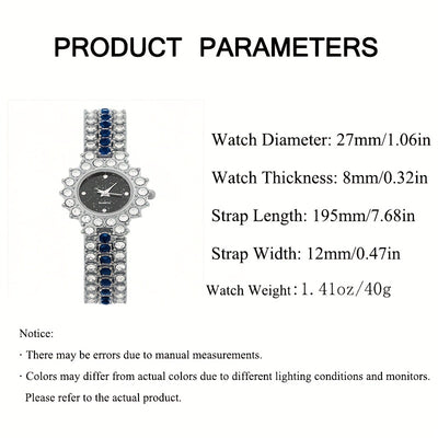 Women's Watch Baroque Rhinestone Quartz Watch Sparkling Fashion Analog Wrist Watch & 1pc Bracelet, Gift For Mom Her