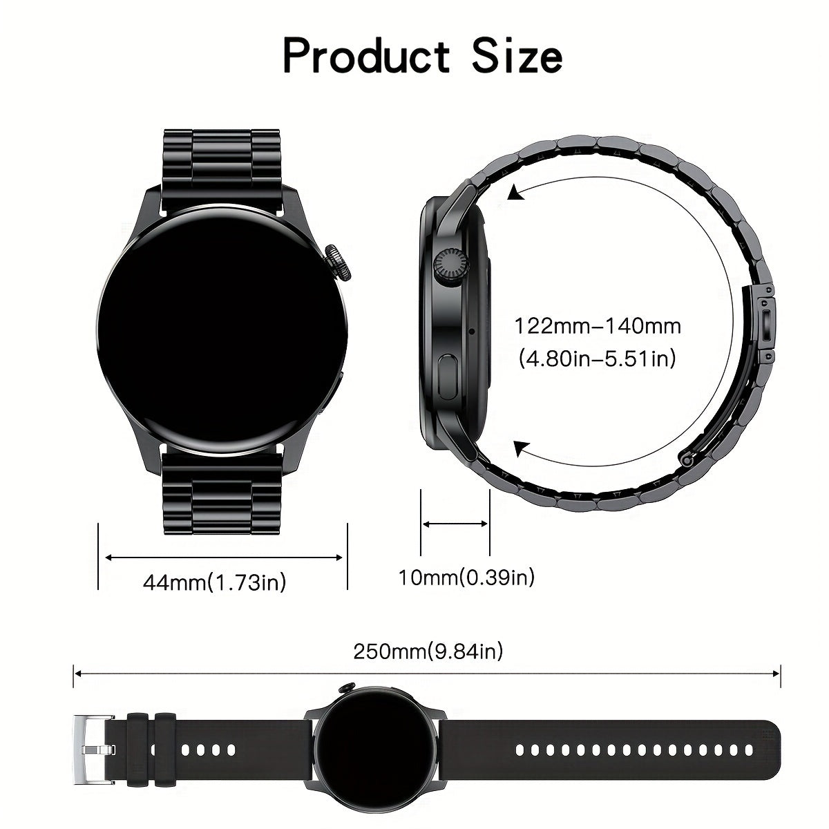Stainless Steel Strap Business Men Smart Watch With Call, Message Reminder, Music Player, Activity Tracker Sports Watch For iPhone and Android