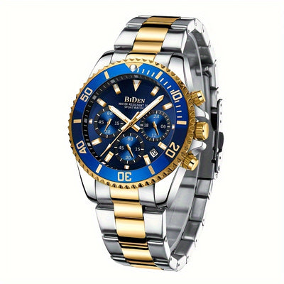 Mens Chronograph Stainless Steel Strap Waterproof Date Quartz Watch, Business Casual Wrist Watches