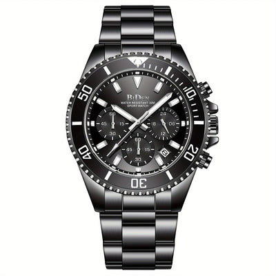 Mens Chronograph Stainless Steel Strap Waterproof Date Quartz Watch, Business Casual Wrist Watches