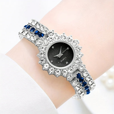 Women's Watch Baroque Rhinestone Quartz Watch Sparkling Fashion Analog Wrist Watch & 1pc Bracelet, Gift For Mom Her