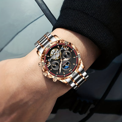 Premium Mens Automatic Mechanical Watch - 24H Dial, Date & Day Display, Self-Winding - Stylish Timekeeping for Everyday Wear