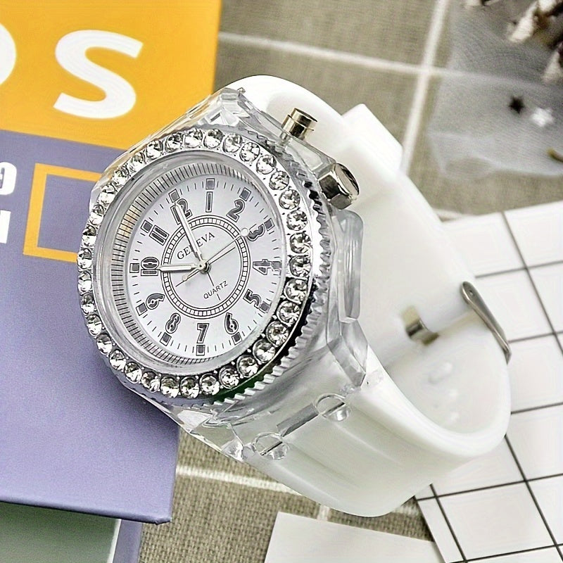 Night Light LED Luminous Watch, Fashion Versatile Rhinestone Studded Girl's Watch, Ideal Choice For Gifts