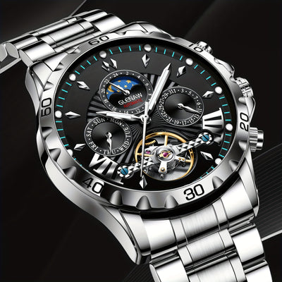 Premium Mens Automatic Mechanical Watch - 24H Dial, Date & Day Display, Self-Winding - Stylish Timekeeping for Everyday Wear