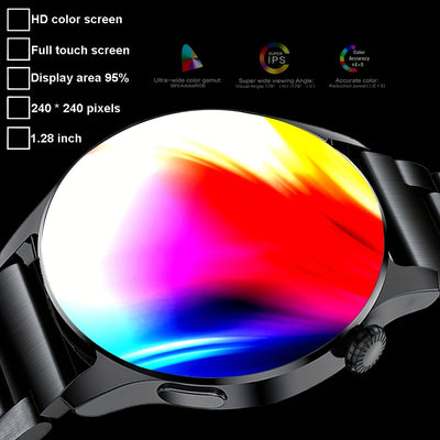 Stainless Steel Strap Business Men Smart Watch With Call, Message Reminder, Music Player, Activity Tracker Sports Watch For iPhone and Android