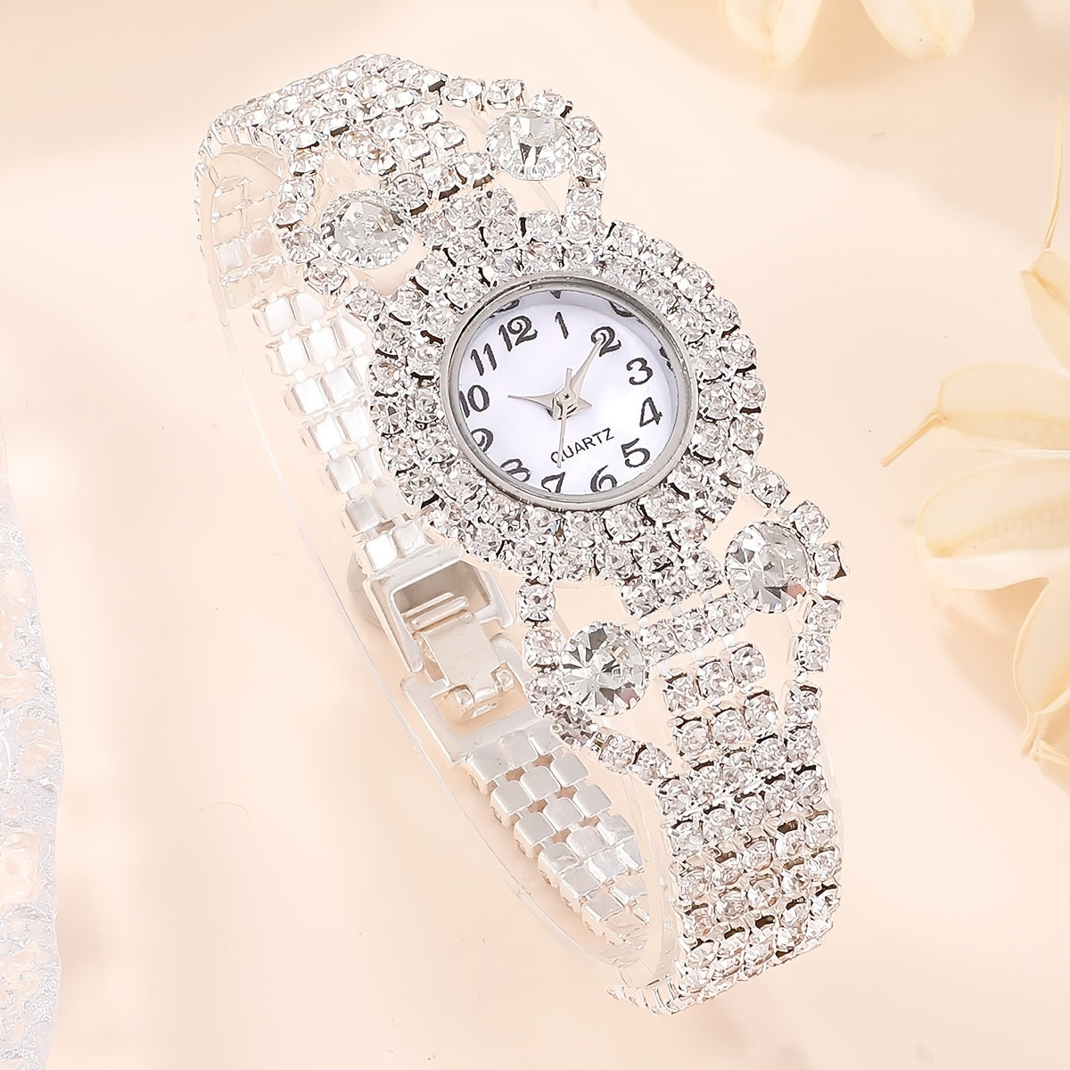 2pcs/set Women's Watch Luxury Rhinestone Quartz Bracelet Watch Elegant Analog Wrist Watch & Bracelet, Gift For Mom Her