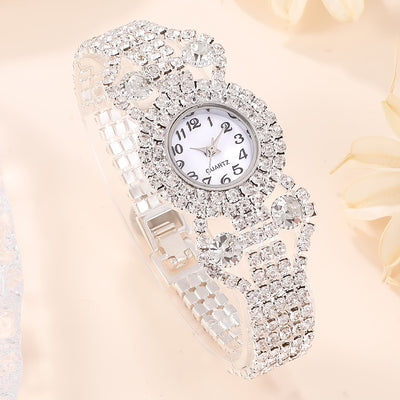2pcs/set Women's Watch Luxury Rhinestone Quartz Bracelet Watch Elegant Analog Wrist Watch & Bracelet, Gift For Mom Her
